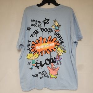 Nickelodeon Juniors Sz XXL Short Sleeve T Shirt Good Vibes Light Blue Embroidery